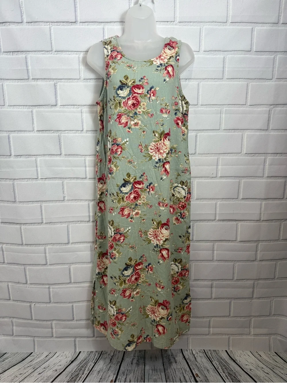 Floral Maxi Dress Sleeveless Side Slit romantic bohemian Cottagecore Boho Size L